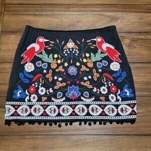 Altar'd State A Beautiful Soul Black Embroidered Linen Blend Mini Skirt - Large